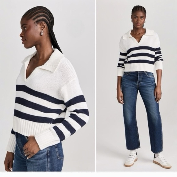 Splendid Parker Polo Stripe Cropped Loose Fit Sweater Top Size Small NEW - Picture 1 of 8